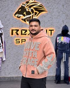 Sweat à capuche personnalisé unisexe, style streetwear, effet vieilli avec appliqué, coupe oversize en polaire, poche kangourou, étiquette personnalisée, haut d'hiver - Product Image 3