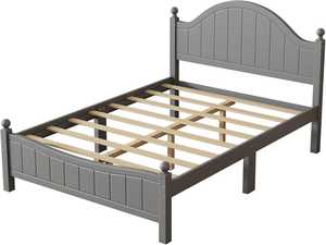 Base de Cama de Plataforma de Madera de Pino Macizo de Tamaño Completo – Diseño Tradicional con Cabecero Cóncavo, Acabado Gris, No Requiere Somier - Product Image 4