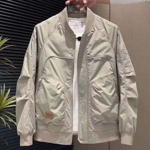 High Quality Spring and Autumn Workwear <b>Stand</b> Collar Jacket Men's Loose fit jacket for men custom logo - Product Image 5