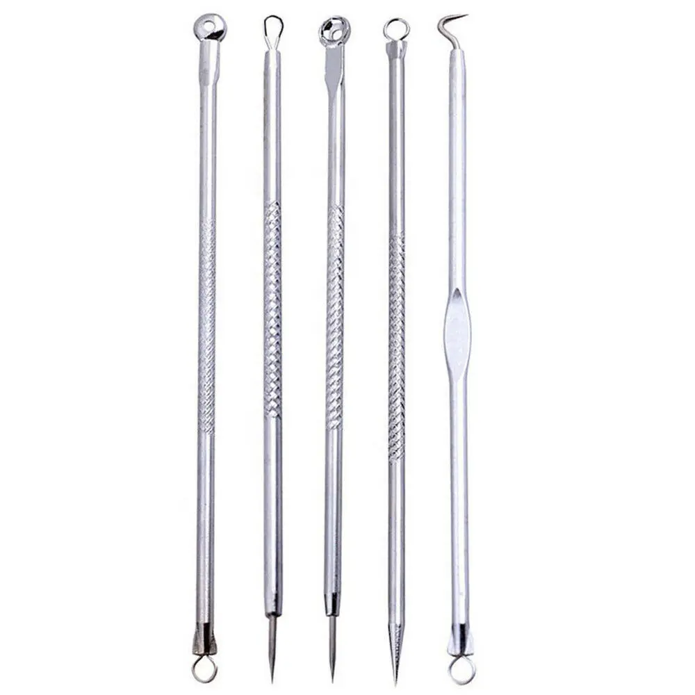 Fs 5Pcs Whitehead Mee-eter Acne Remover Set Comedo Puistje Extractor Tool Kit Rvs Smet Acne Acne Extract