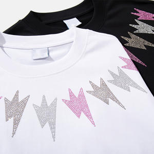 T-shirts classiques à col rond vierges et unis avec motifs thermocollants en strass pour hommes et femmes - Product Image 3