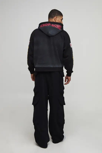 Chándal con Capucha para Hombre, Estilo Urbano, Cierre Completo, Negro, Poliéster, Corte Holgado, Logotipo Estampado, Bolsillos Laterales Delanteros, Ropa de Otoño - Product Image 3