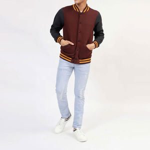 Men's <b>Top</b> Selling Casual Solid Formal Baseball Coated Varsity Jacket Zipper Stand Collar Custom Embroidery Front 100% Cotton - Product Image 2