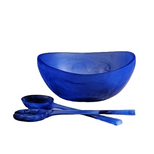 Blue Resin Eco-Friendly Salad <b>Bowl</b> <b>Set</b> with Salad Servers Salad Tools Home Kitchen Dishwasher Safe - Product Image 1