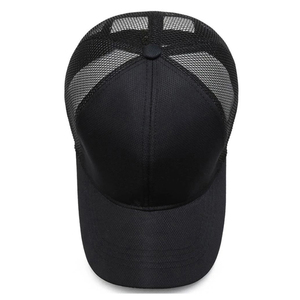 <b>Black</b> 5-Panel Mesh Trucker Cap Cotton Front Adjustable Snapback Baseball Hat Breathable Outdoor Sports Casual Headwear - Product Image 2