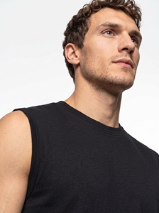 <b>Men's</b> Black Sleeveless <b>Tank</b> <b>Top</b> O-Neck Solid Color Knitted Casual Wear - Product Image 3