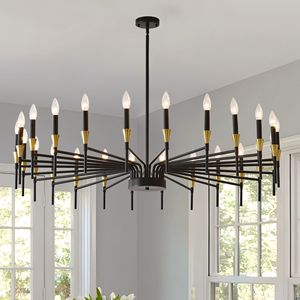 Lámpara de Araña Moderna de 24 Luces en Negro y Dorado, Estilo Granja, 37.63 Pulgadas, Lámpara Colgante Grande Tipo Vela para Mesa de Comedor, Diseño Exclusivo de Livi - Product Image 4