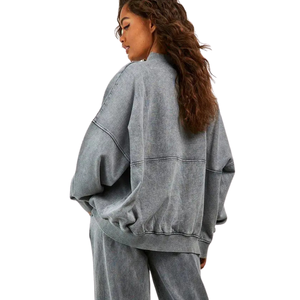 Ensemble de survêtement oversize zippé pour femme, veste décontractée et pantalon large à taille élastique avec poches, tenue décontractée deux pièces pour la détente, vente en gros - Product Image 4