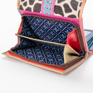 Unisex Genuine Cowhide fur Leather animal print Card Holder Malty Color <b>small</b> Zipper Closure <b>Wallet</b> with Patchwork Design - Product Image 5