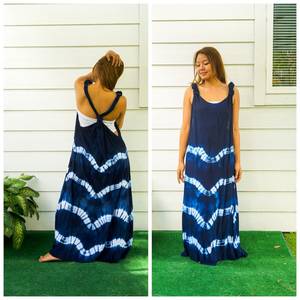 Vestido Maxi Tie Dye de Calidad Superior para Exportación, Diseño Moderno Estampado, Sin Mangas, Fruncido, Tejido de Rayón Natural - Product Image 1