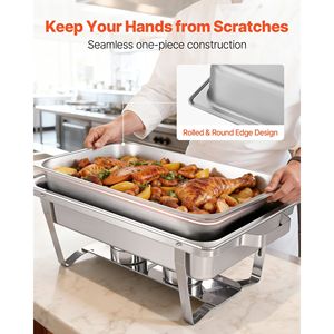 Set di 2 Chafing Dish Rettangolari in Acciaio Inox da 9 Qt, Scaldavivande Completo con Manico Cavo, Attrezzatura per Mantenere il Cibo Caldo - Product Image 5
