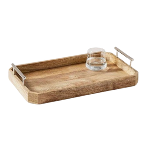 Plateau de service rectangulaire en bois de manguier avec poignée en métal de taille moyenne pour légumes, fruits et fromages - Product Image 2