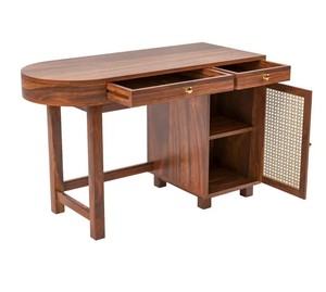 Handcrafted Solid Wood <b>Computer</b> <b>Desk</b> | Rattan Storage Home Office Table | B2B Wholesale Furniture India - Product Image 2