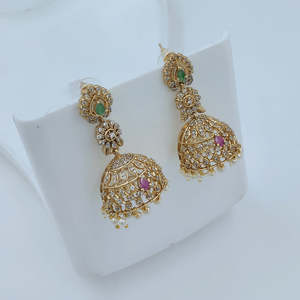 JeweleMarket Designer Dangle <b>Earrings</b> with Potstone and Pearl <b>Fine</b> Jhumki 10575653PGR - Product Image 1
