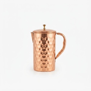 Jarra de Agua de Cobre Puro Hecha a Mano con Tapa, Diseño Martillado Antiguo, Jarra de Cobre Ecológica para Bebidas, para Hotel, Hogar, Restaurante - Product Image 1