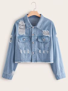 Women's <b>Cropped</b> <b>Denim</b> <b>Jacket</b> Button Front Pockets Long Sleeve Stonewashed Casual Autumn Style - Product Image 2