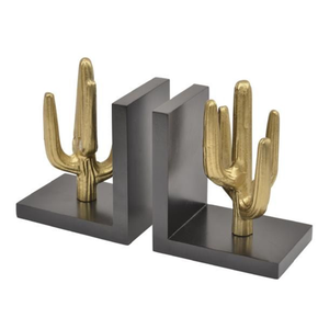 Porte-livres élégants en forme de cactus dorés sur bases noires élégantes, idéaux pour une esthétique chic du désert. Disponible aux prix de gros. - Product Image 1