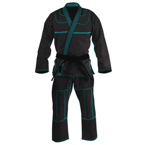 Black BJJ <b>Kimono</b> with Teal Stitching for <b>Men</b> Adult Regular Fit Combat Sports Apparel High Quality Cotton Custom Logo Design - Product Image 1