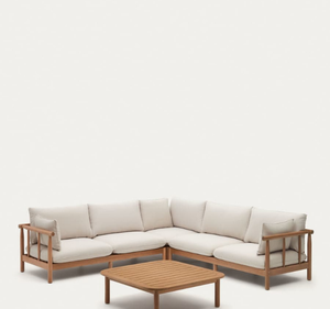 Conjunto de Sofá de Jardín en Forma de L de Madera de Teca Moderna con Mesa de Centro para Villa, Resort, Patio, Terraza, Asientos Exteriores de Lujo - Product Image 6