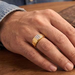 Luxury Square Diamond Cluster <b>Ring</b> <b>for</b> <b>Men</b> Solid Yellow Gold Statement <b>Ring</b> 18K Yellow Gold <b>Men's</b> Geometric Diamond Signet <b>Ring</b> - Product Image 2