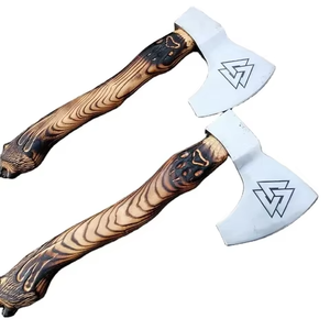 MS Enterprises DIY High Carbon Steel Flat Backed Double Blade Splitting <b>Axe</b> Handmade Etched Rose Wood <b>Handle</b> 12-Inch Overall OEM - Product Image 1