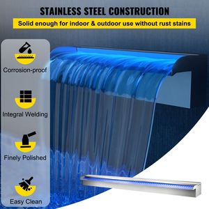 Fontana a Cascata per Piscina in Acciaio Inox con Striscia LED, 150,9 cm x 11,4 cm x 7,9 cm, Raccordo Rettangolare con Beccuccio Largo 11,4 cm - Product Image 3