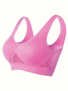 Women Seamless V <b>Neck</b> Sports Bra Breathable Mesh Ventilation Yoga Crop Top Removable <b>Padded</b> Running Activewear Bralette - Product Image 6