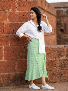 Green Printed Midi Skirt – <b>Flowy</b> Casual Elegance with High-waisted fit for a flattering silhouette - Product Image 3
