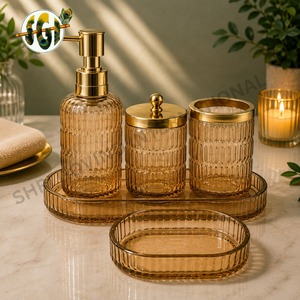 <b>Bathroom</b> <b>Accessory</b> <b>Set</b> made from glass Bath <b>Accessories</b> Soap Dispenser Tumbler and Soap Dish - Product Image 2