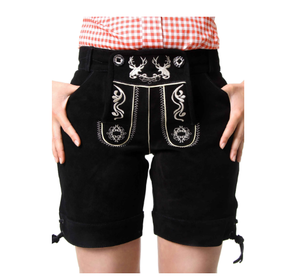 Shorts bavarois en cuir brodé noir pour homme, taille haute, style décontracté, tissu peigné tissé à la main, respirant - Product Image 1