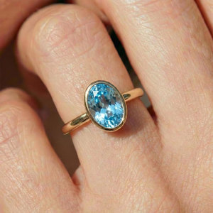 Anillo de Aguamarina Chapado en Oro de 18K Hecho a Mano, Corte Oval Grande, Joyería de Lujo Boho para Boda, Sanación y Declaración, Venta al por Mayor Hari Om - Product Image 3