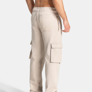 Ensemble décontracté pour homme de qualité supérieure, haut à manches longues beige à col rond avec pantalon cargo à taille élastique et multi-poches, tenue d'automne, vente en gros - Product Image 6