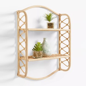 Rattan wall <b>shelf</b> handcrafted book magazine storage <b>shelves</b> eco friendly wood cane display rack - Product Image 1