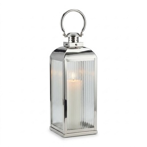 Portavelas de cristal acanalado con soporte para velas tipo pilar, hecho a mano con alta calidad en Brasscity Moradabad, para el hogar, jardín o patio. - Product Image 1