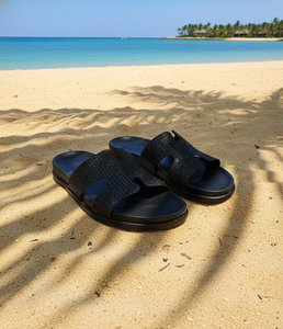 Fashionable Men PU Leather Sliders Anti Skid Rubber Sole Soft Comfortable Summer <b>Slippers</b> for Beach Walking Daily Use - Product Image 1
