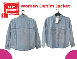 แจ็กเก็ตยีนส์คอตตอนสีฟ้าอ่อนระบายอากาศได้ดีสำหรับผู้หญิงเสื้อผ้าถักสำหรับฤดูหนาว - Product Image 2
