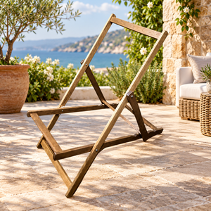 Silla de Playa Plegable de Madera, Muebles de Exterior Estilo Mediterráneo, Respaldo Abierto, Diseño de Patas Cónicas para Uso en Pisos Duros - Product Image 1