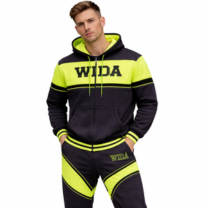 Conjunto Deportivo Personalizado al por Mayor, Unisex, 100% Algodón Ecológico, Sudadera con Capucha y Pantalones Deportivos, Negro Verde Neón, para Gimnasio y Fitness - Product Image 1