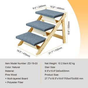 Escalera/Rampa Convertible 2 en 1 de Madera para Mascotas, de Tres Peldaños, para un Fácil Acceso a Camas, Sofás, Vehículos, Casas para Mascotas y Muebles - Product Image 3