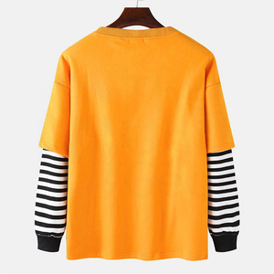 เสื้อไหมพรมแขนยาวสีเหลืองขนาดใหญ่พิเศษ คอโอ ลายทางที่ปลายแขน สวมใส่สบายๆ ได้ทั้งชายและหญิง เหมาะสำหรับฤดูใบไม้ผลิ - Product Image 2