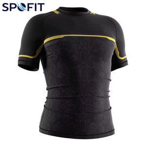 <b>Long</b> Sleeve Shirt And <b>Shorts</b> Fitness Quick-Dry Running Sportswear 2-Piece Printed Spandex/Nylon Rash Guard <b>Shorts</b> Set <b>for</b> <b>Men</b> - Product Image 2