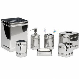 Juego de Accesorios de Baño de Acero Inoxidable de 7 Piezas con Acabado Cromado de Lujo, Moderno Juego de Muebles de Baño Cuadrados para Encimera - Product Image 1