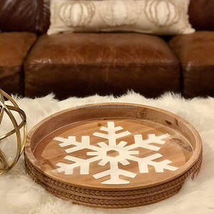 Plateau de service rond en bois de manguier durable fait à la main de qualité supérieure Artisanat artisanal Design moderne pour un usage domestique et le service des aliments - Product Image 1