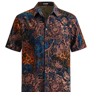 Camisa de hombre con estampado de palmeras, manga corta, tropical, informal, con botones, para la playa, verano, vibrante, colorida, camiseta de verano para hombre, para la playa - Product Image 1