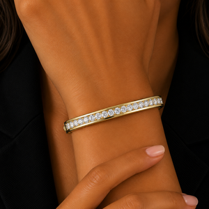 Channel <b>Set</b> Lab Grown Diamond Brilliant Cut <b>Bangle</b> Bracelet 10K 14K Solid Gold DEF VVS Rhodium Plated Fine Jewelry Women Custom - Product Image 2