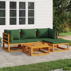 Ensemble de salon de jardin rembourré vert avec structure en bois naturel pour l'amusement en plein air - Product Image 1