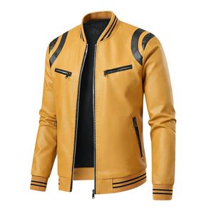 Men's Black PU Leather <b>Jacket</b> With Yellow Color Blocked Design Full Sleeve All Seasons Style Leather <b>Jacket</b> Seasons Style <b>Biker</b> - Product Image 2