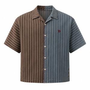 Camisa Retro con Cuello Camp y Rayas Divididas, Estilo Y2K, Oversize, de Manga Corta, para Hombre, Streetwear, con Botones, Venta al por Mayor - Product Image 3