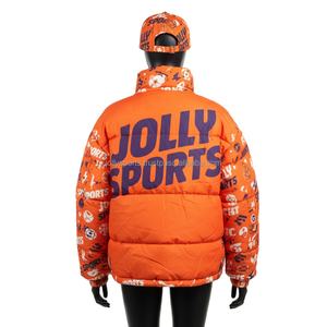 แจ็กเก็ตขนปลาปักเป้าโพลีเอสเตอร์ของผู้หญิงแจ็กเก็ตขนเป็ดผ้าโพลีเอสเตอร์พิมพ์ลายสองดิจิตอลจีเอสเอ็มเสื้อโค้นเทอร์250สำหรับฤดูหนาวสีส้มพิมพ์ซับลิเมชันสำหรับผู้หญิง - Product Image 2