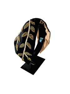 Serre-tête de luxe fait main en perles d'ivoire et d'or pour femmes et filles, brodé de feuilles, rembourré, élégant, accessoire de mode de boutique - Product Image 5